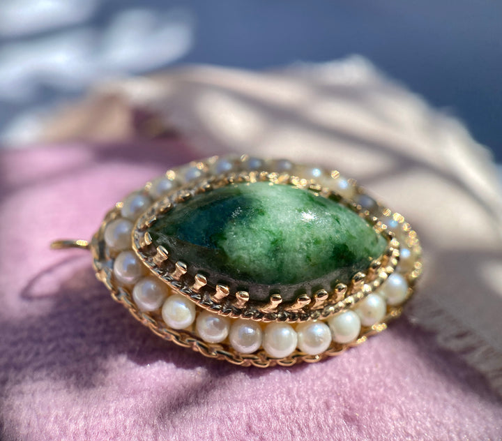 Nephrite Jade and Pearl Earrings in 14k Yellow Gold