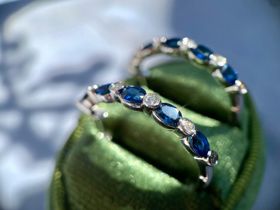 Blue Sky Sapphire & Diamond Earrings with Makers Mark Gabriel and Co Set in 14k White Gold