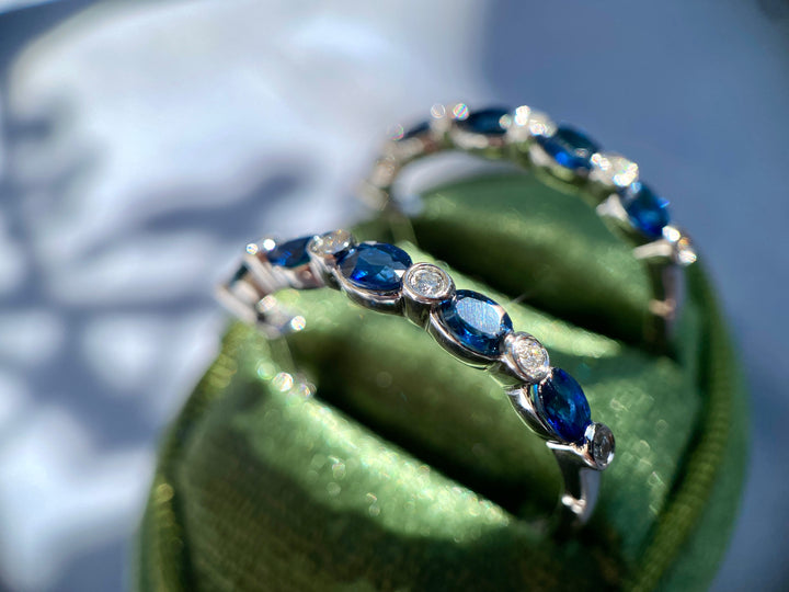 Blue Sky Sapphire & Diamond Earrings with Makers Mark Gabriel and Co Set in 14k White Gold
