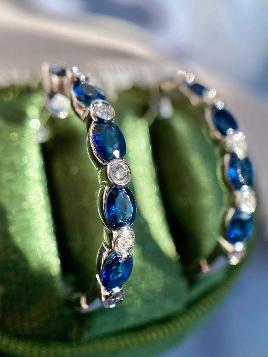 Blue Sky Sapphire & Diamond Earrings with Makers Mark Gabriel and Co Set in 14k White Gold