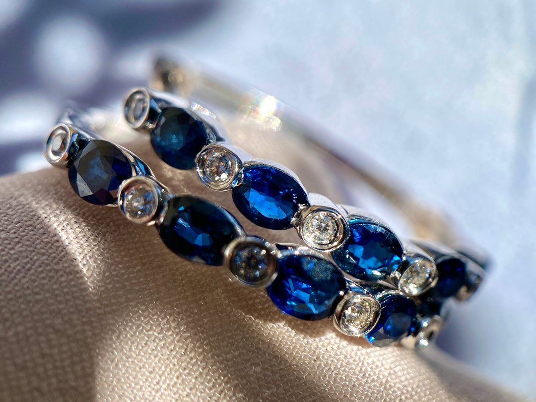 Blue Sky Sapphire & Diamond Earrings with Makers Mark Gabriel and Co Set in 14k White Gold