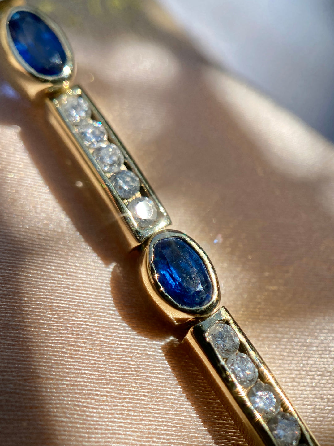 Luxury Vintage Sapphire And Diamond Bracelet In 14k Yellow Gold 6.5"