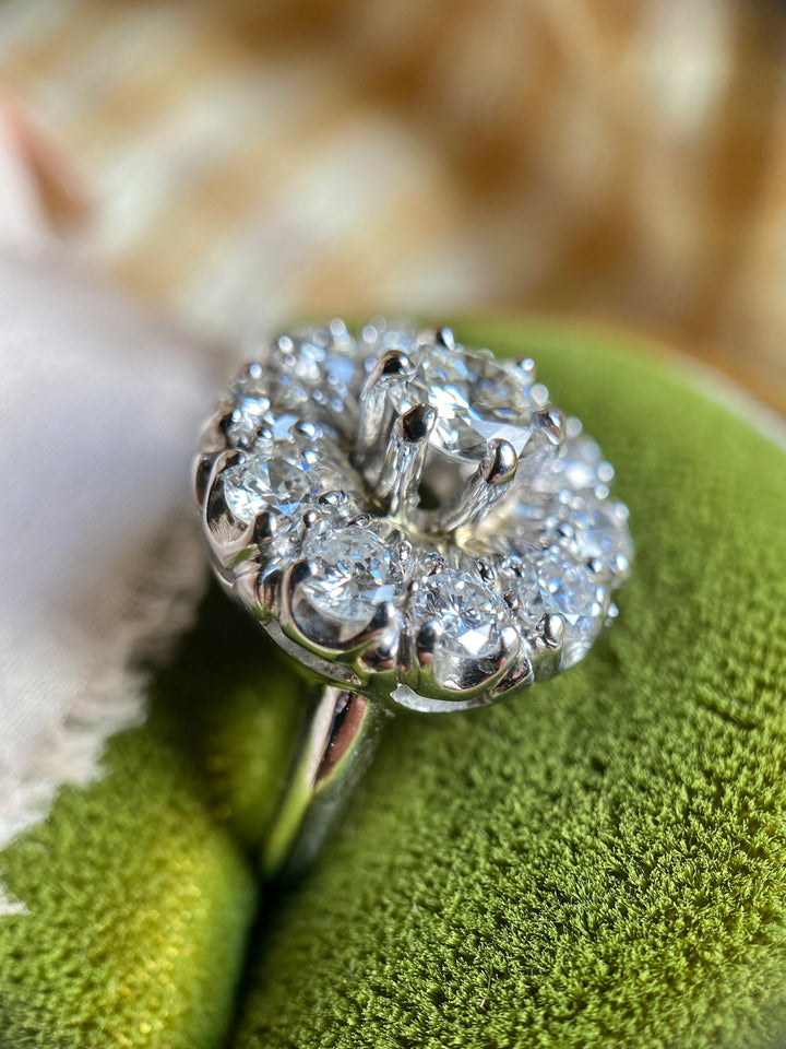 Secret Garden Mid-Century Vintage Diamond Ring in 14k White Gold