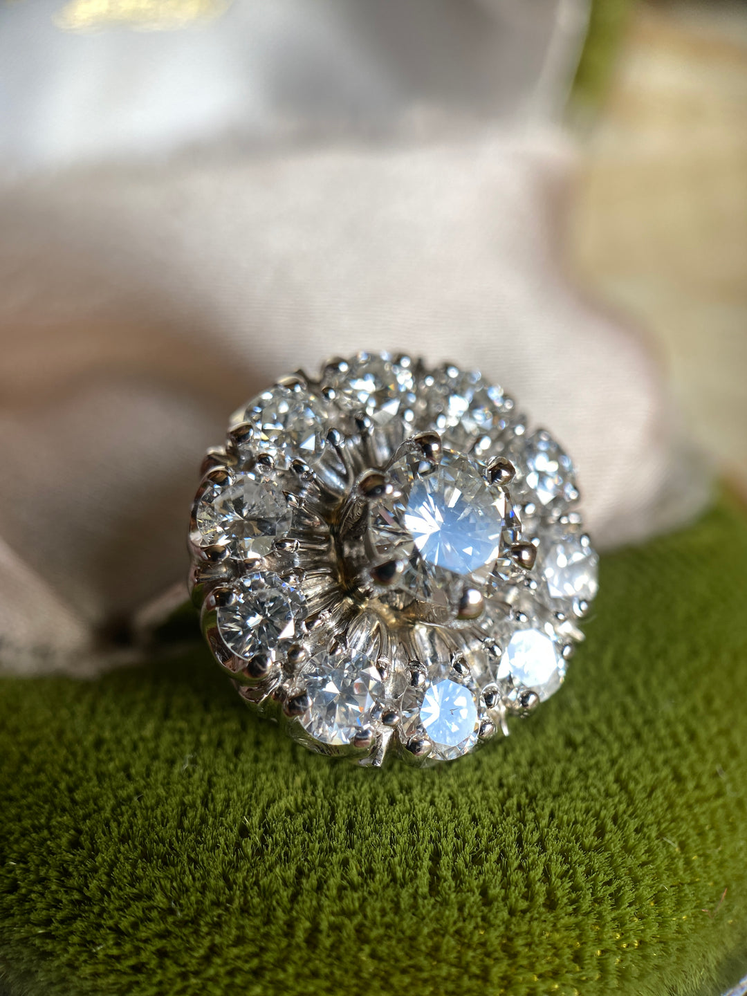 Secret Garden Mid-Century Vintage Diamond Ring in 14k White Gold