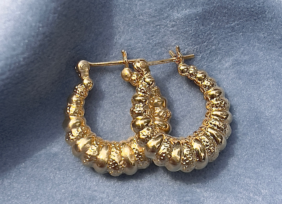 Detailed Twist Hoops in 14k Yellow Gold