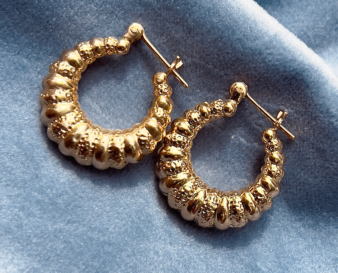 Detailed Twist Hoops in 14k Yellow Gold