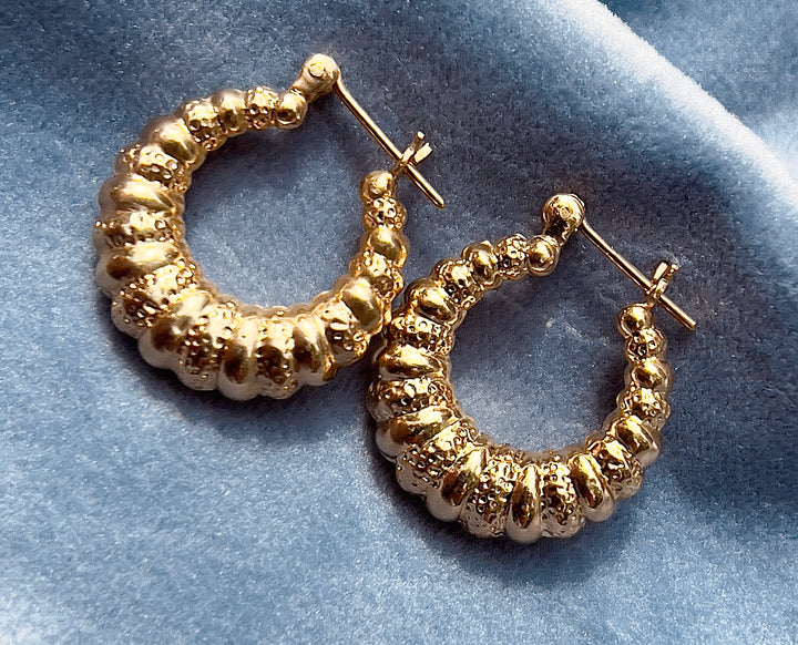 Detailed Twist Hoops in 14k Yellow Gold