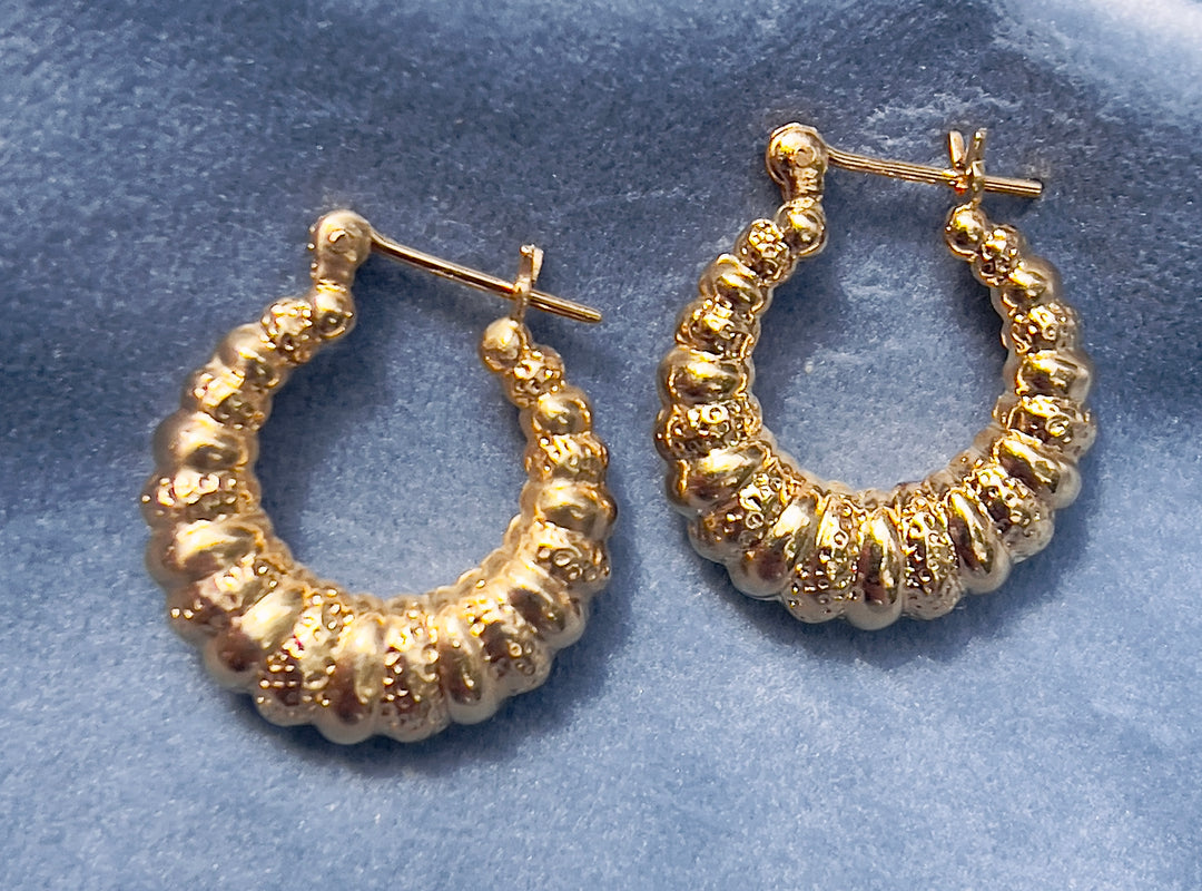 Detailed Twist Hoops in 14k Yellow Gold