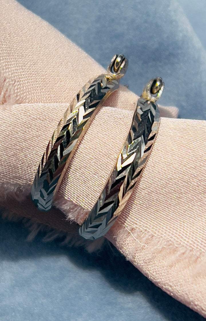Detailed Twist Hoops in 14k White Gold
