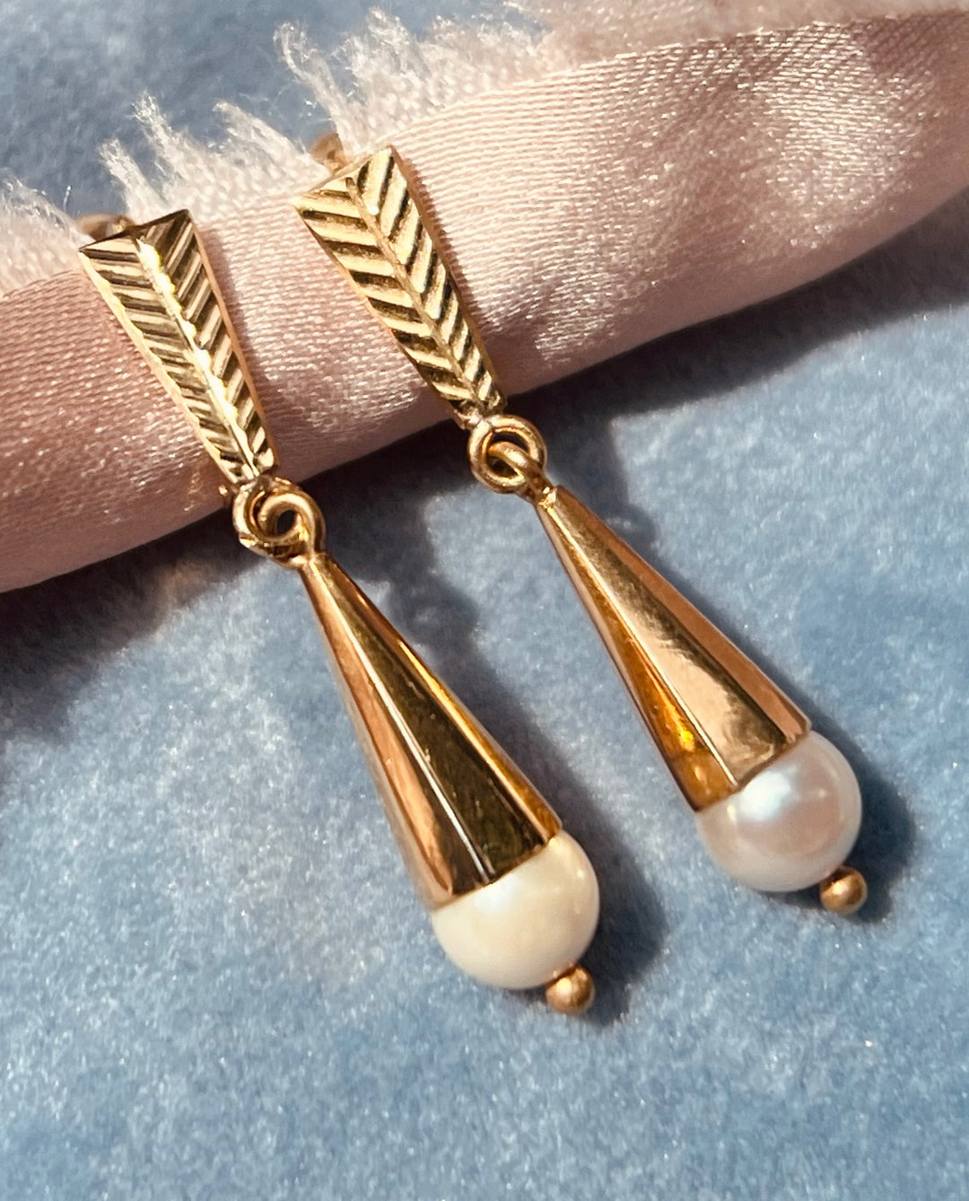 Timeless Diamond Pearl Dangle Earrings in 14k Yellow Gold