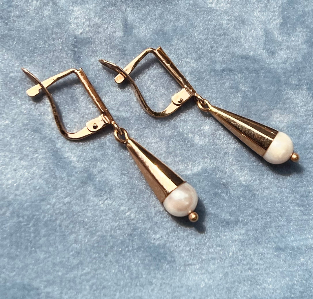 Timeless Diamond Pearl Dangle Earrings in 14k Yellow Gold