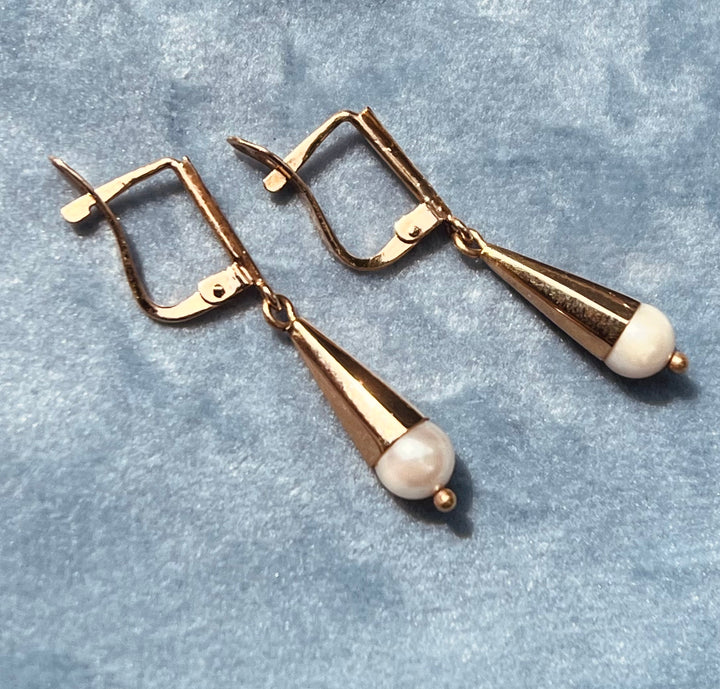 Timeless Diamond Pearl Dangle Earrings in 14k Yellow Gold