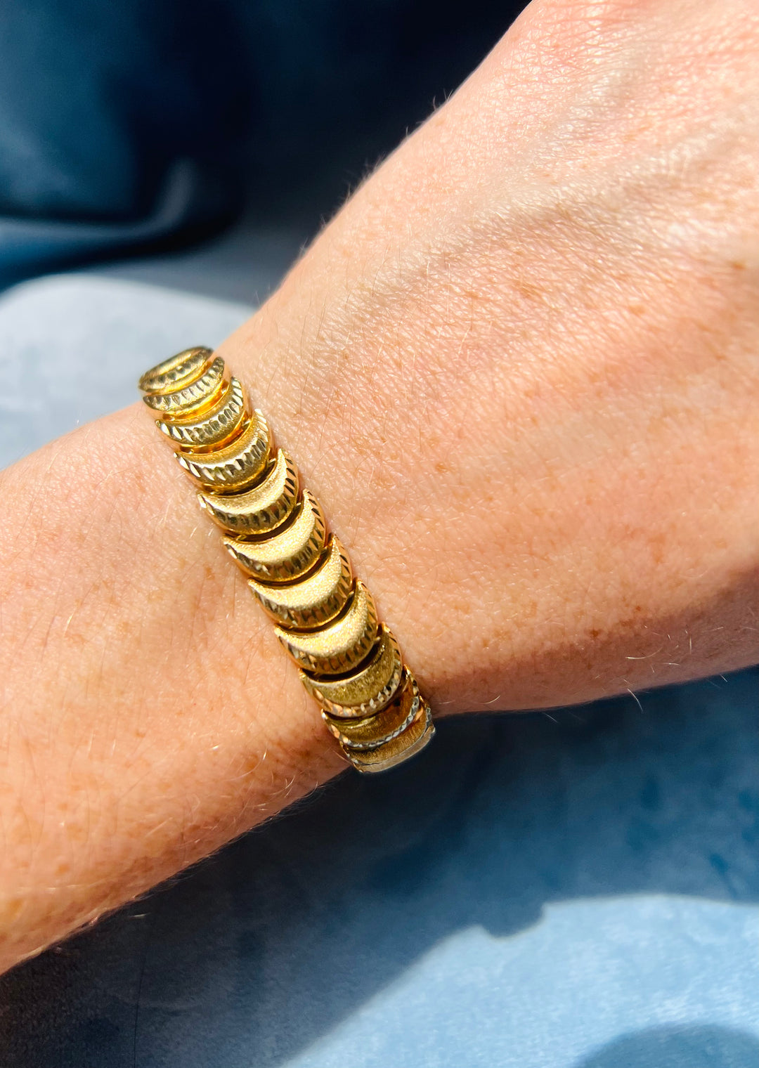 Crescent Moon Luxury Vintage Diamond Cut Bracelet Heavy Solid 14k Yellow Gold