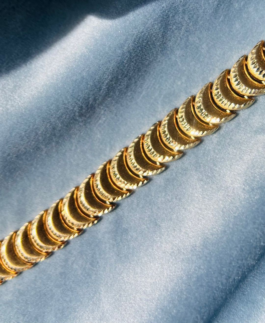 Crescent Moon Luxury Vintage Diamond Cut Bracelet Heavy Solid 14k Yellow Gold