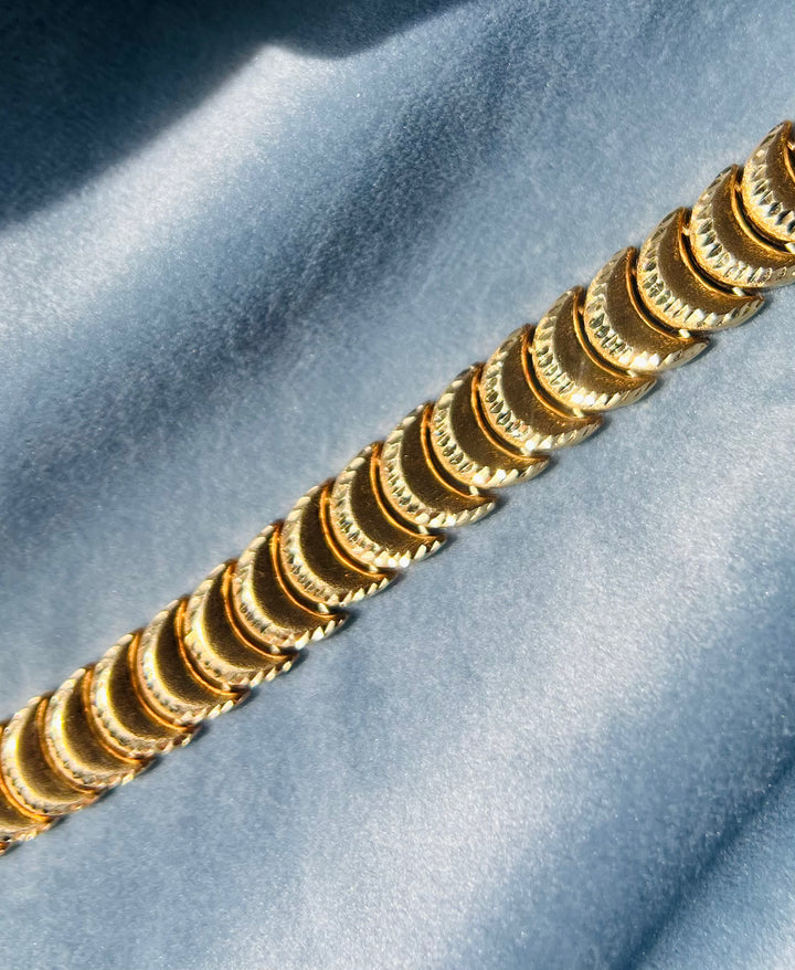 Crescent Moon Luxury Vintage Diamond Cut Bracelet Heavy Solid 14k Yellow Gold