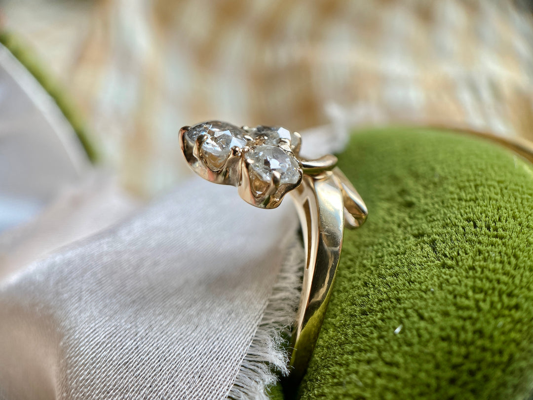 Victorian Clover Old Mine Cut Diamond Ring in 14k Gold