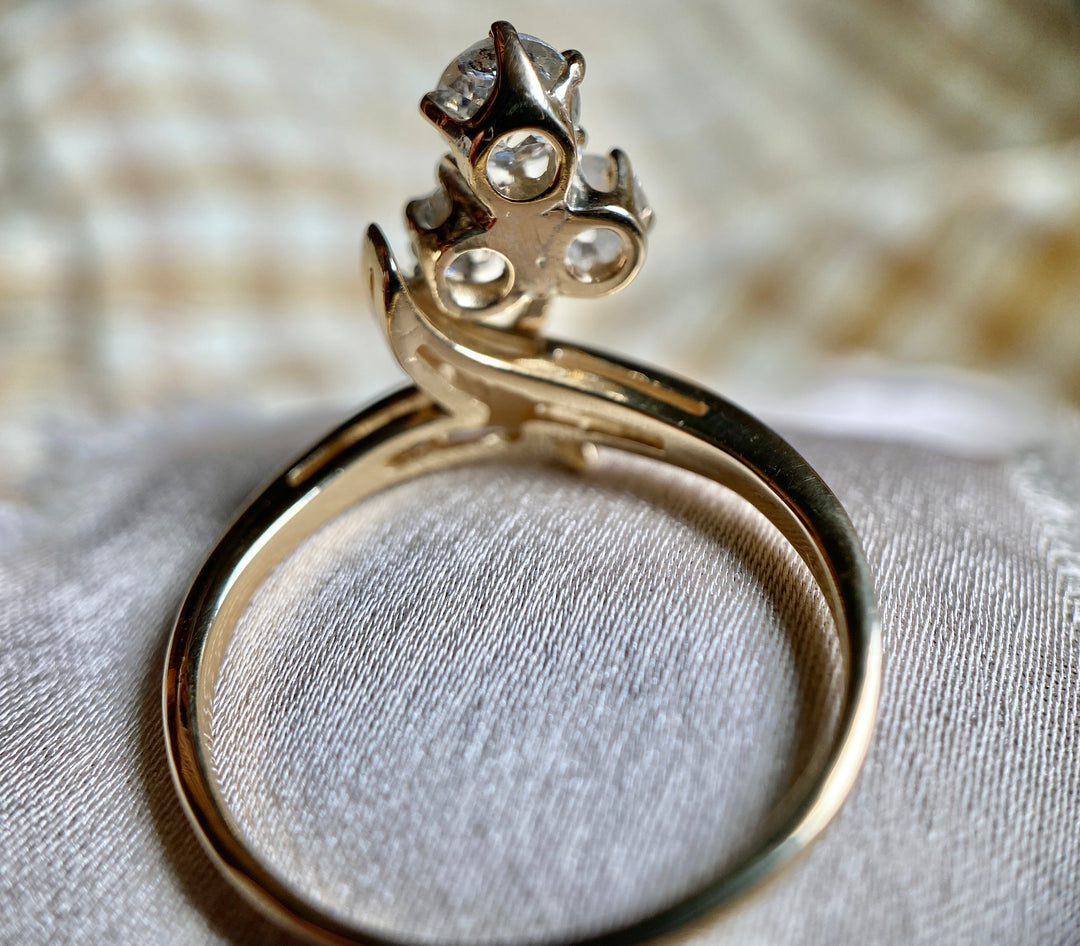 Victorian Clover Old Mine Cut Diamond Ring in 14k Gold