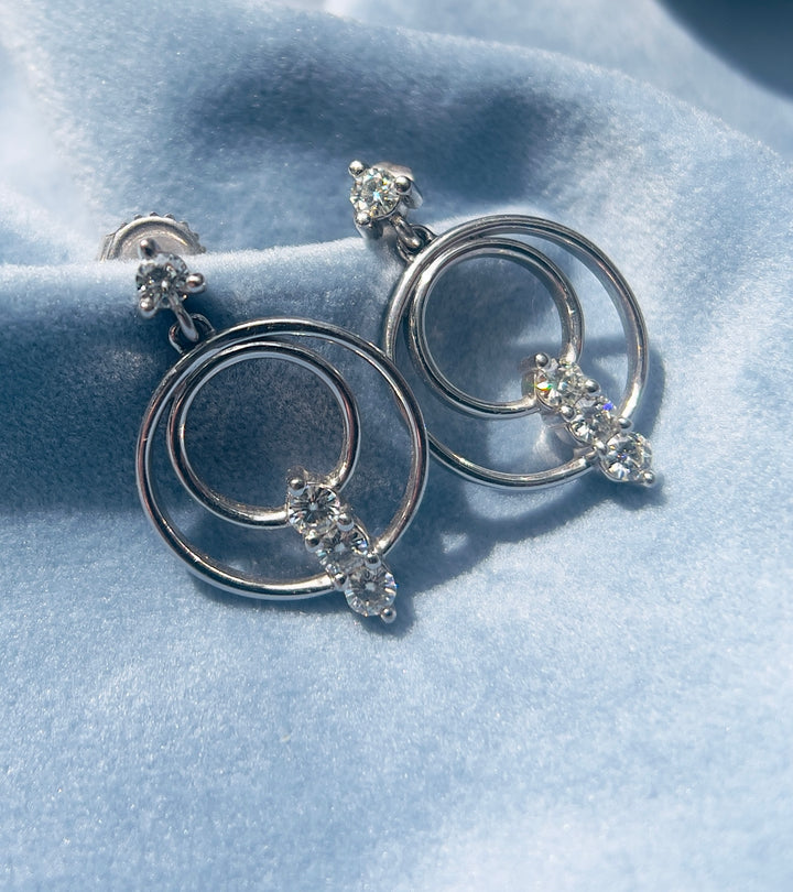 Celestial Cascade over 3/4 carat tw Natural Diamond Dangle Hoops in 14k White Gold