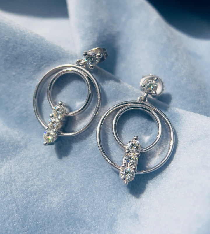 Celestial Cascade over 3/4 carat tw Natural Diamond Dangle Hoops in 14k White Gold