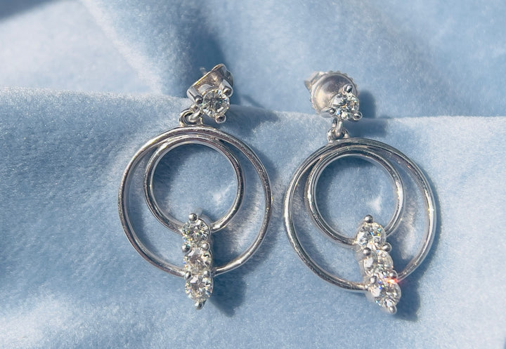 Celestial Cascade over 3/4 carat tw Natural Diamond Dangle Hoops in 14k White Gold