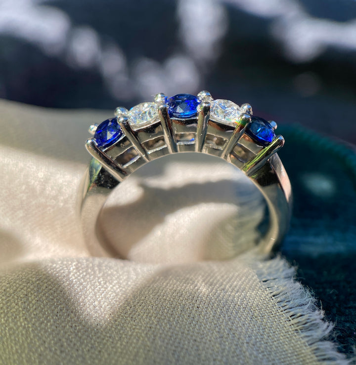 Shining Star Sapphire And Diamond Curved Band Set In Platinum
