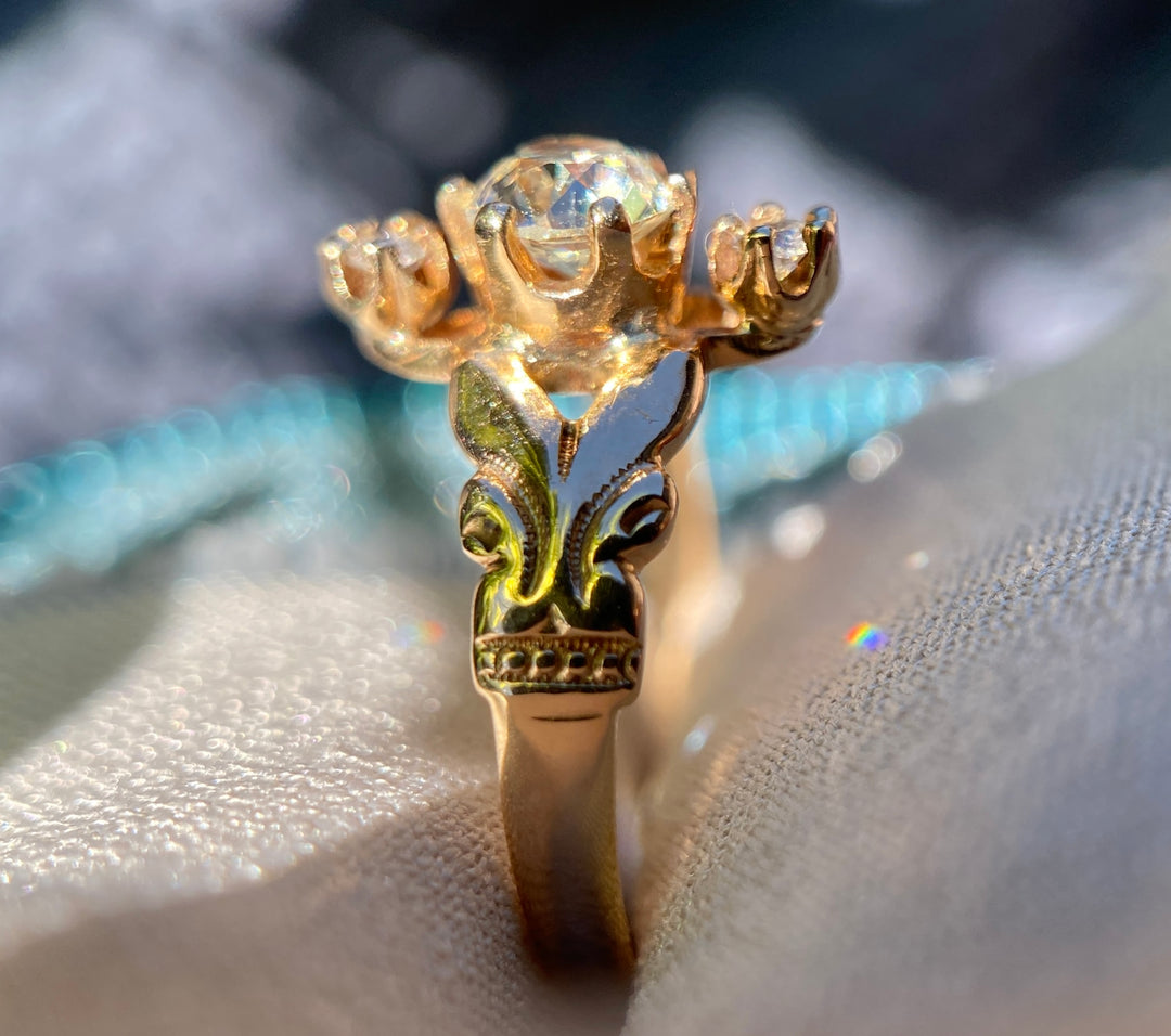 Golden Hour Victorian Old Mine Cut Diamond Ring in 10k Rose Gold