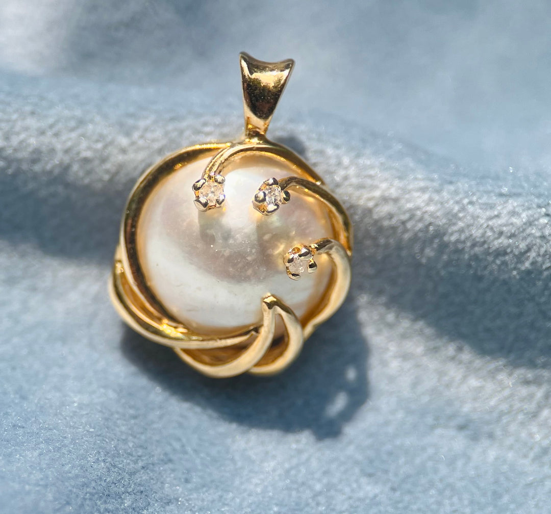 Mabe Pearl and White Topaz Accents Pendant in 14k Yellow Gold