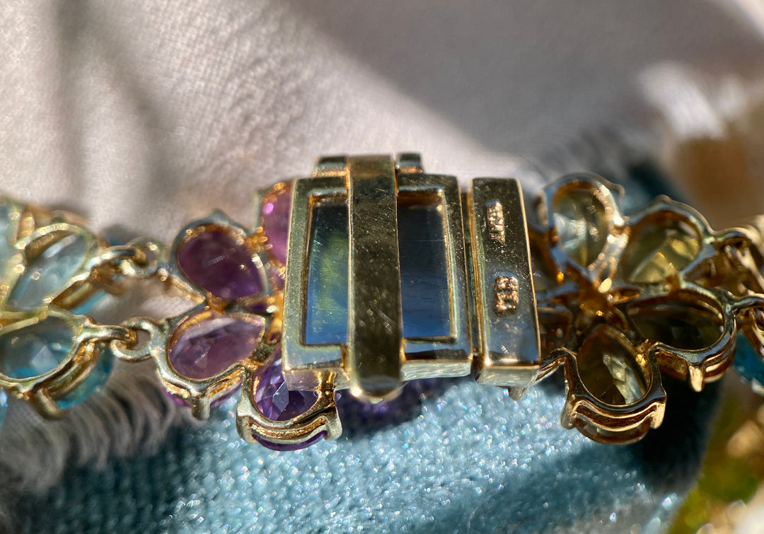 Colorful Daisy Bracelet With Peridot, Topaz, Citrine, Garnet and Amethyst in 10k Yellow Gold