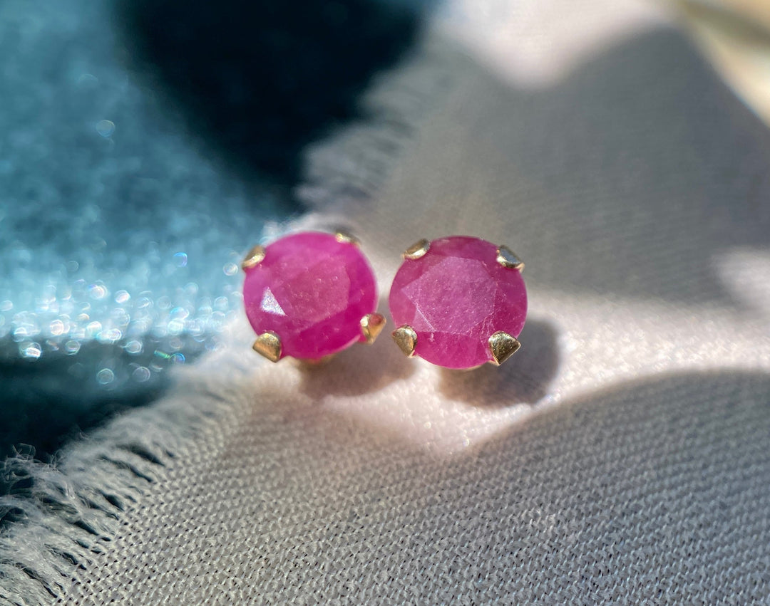 Ruby studs in 10k Yellow Gold