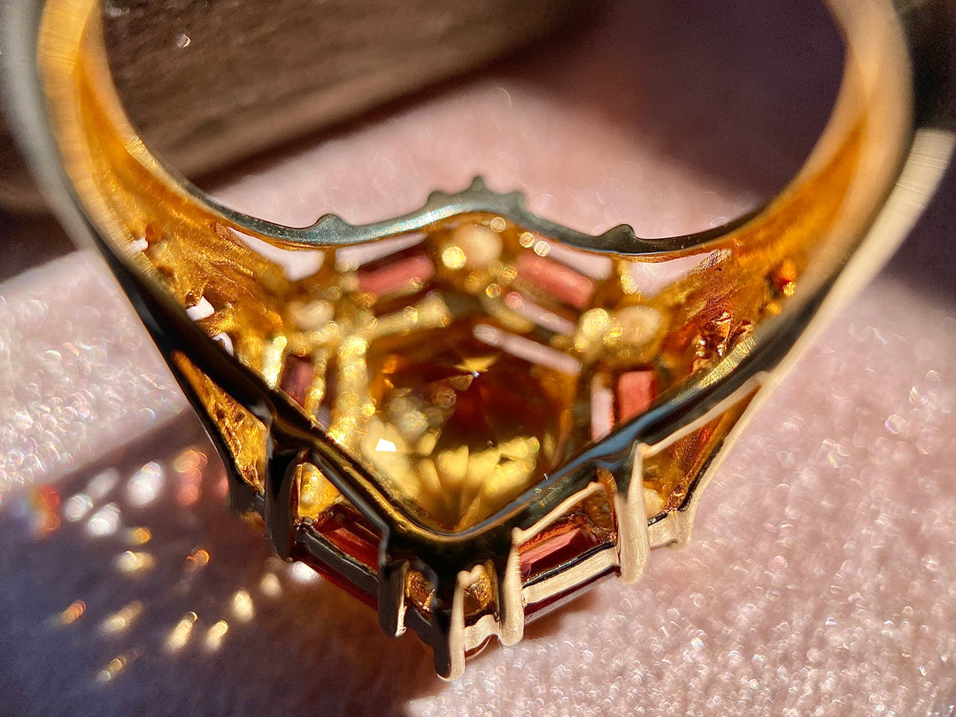 Warm Sunset Citrine And Garnet Vintage Statement TCW 4.92 Ring in 10k Yellow Gold