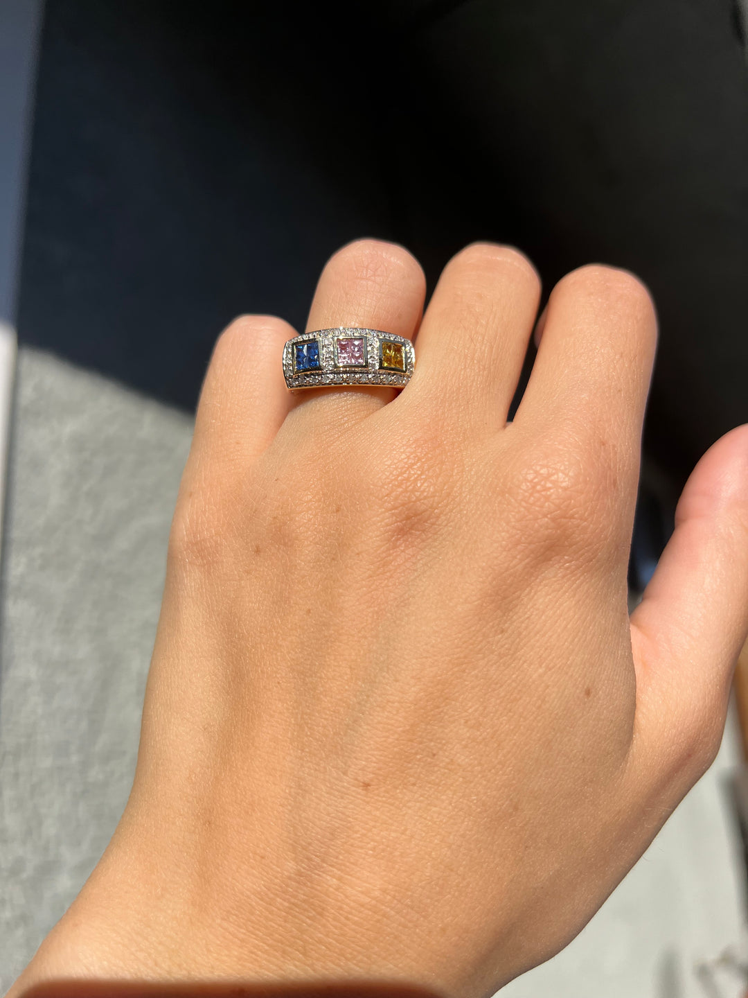 Celebration Natural Multicolored Sapphire and Diamond Ring in 14k White Gold