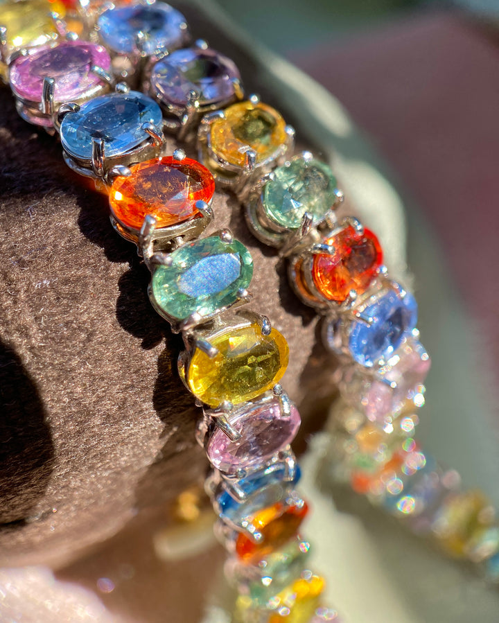 Pastel Perfection Natural Multi-Colored Sapphire Necklace With Orange, Yellow, Green, Pink and Blue Sapphires in 14k White Gold