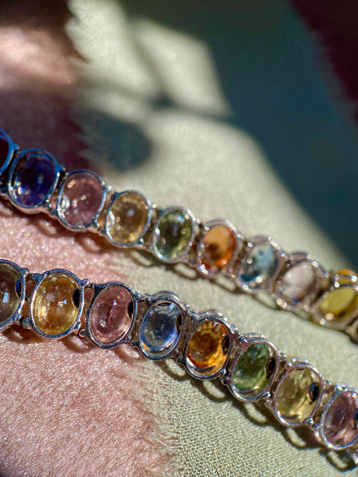 Pastel Perfection Natural Multi-Colored Sapphire Necklace With Orange, Yellow, Green, Pink and Blue Sapphires in 14k White Gold