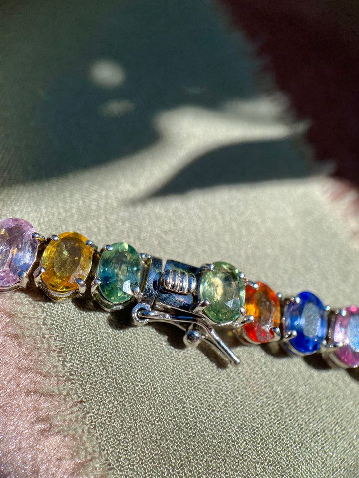 Pastel Perfection Natural Multi-Colored Sapphire Necklace With Orange, Yellow, Green, Pink and Blue Sapphires in 14k White Gold