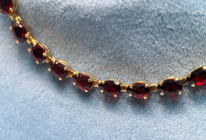 Radiant Red Over 12 Carat Teardrop Garnet Tennis Bracelet in 14k Yellow Gold