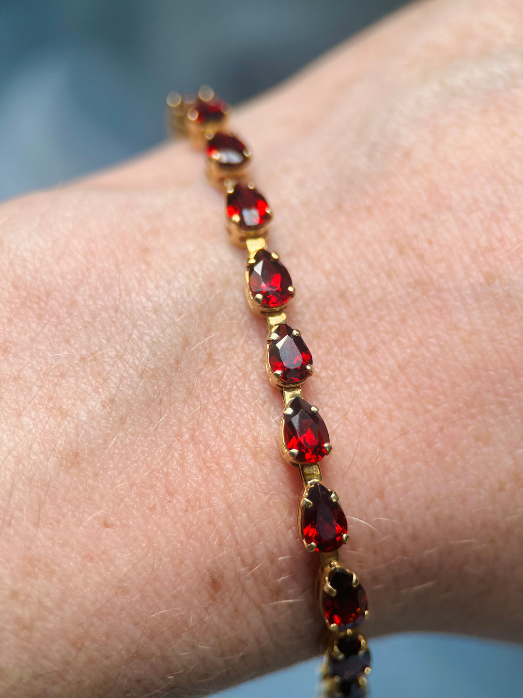 Radiant Red Over 12 Carat Teardrop Garnet Tennis Bracelet in 14k Yellow Gold