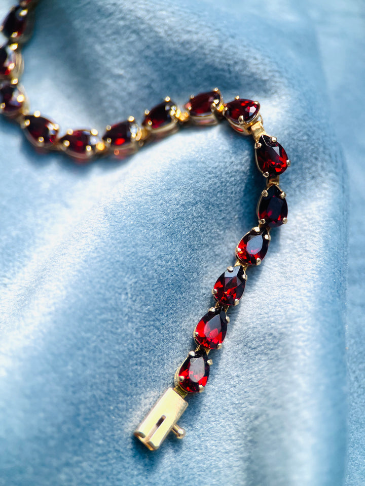 Radiant Red Over 12 Carat Teardrop Garnet Tennis Bracelet in 14k Yellow Gold