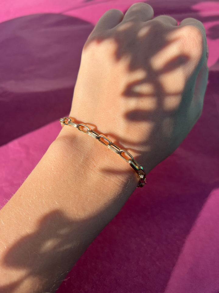 Vintage Ribbed Link Gold Chain Bracelet In 10k Warm Yellow Gold 7.30" (Copy)
