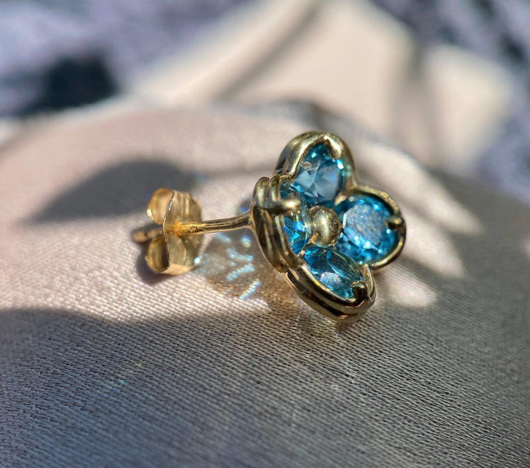 Vintage Blue Topaz Flower Earrings 2.64 TCW in 14k Yellow Gold