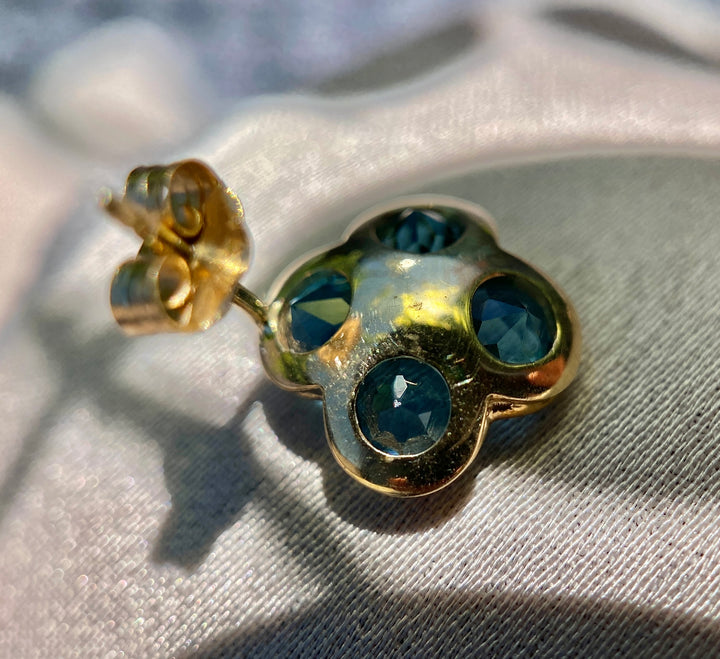 Vintage Blue Topaz Flower Earrings 2.64 TCW in 14k Yellow Gold