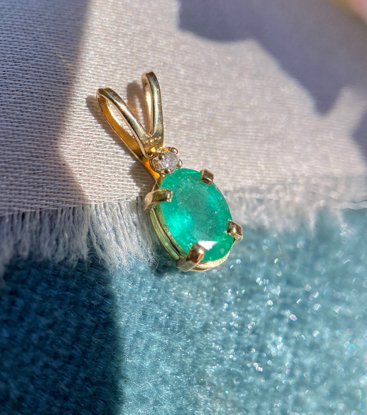 Elegance Emerald and Diamond Pendent in 14k Yellow Gold