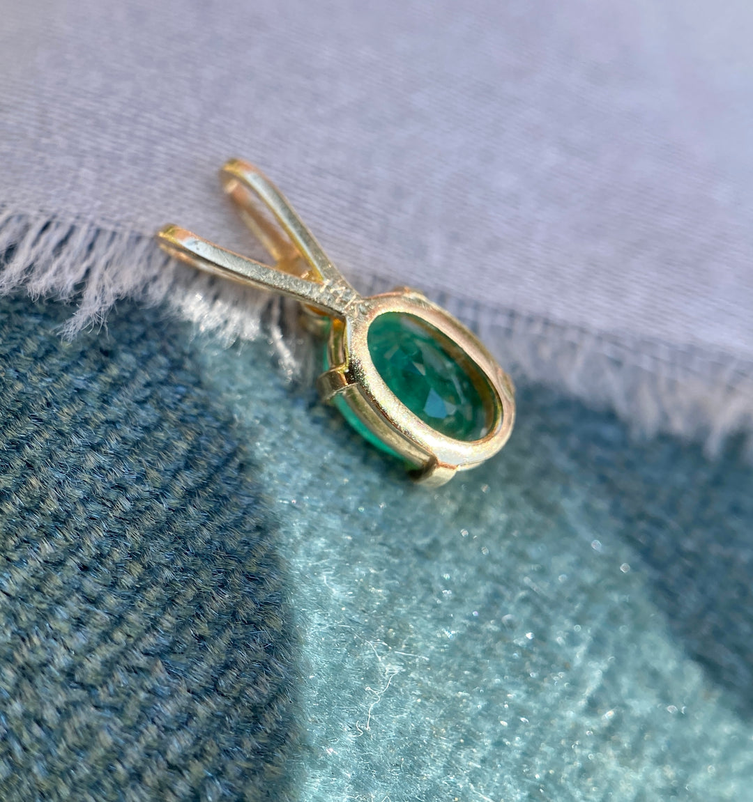 Elegance Emerald and Diamond Pendent in 14k Yellow Gold