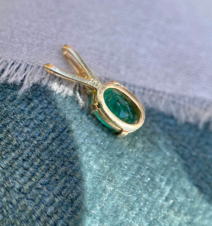Elegance Emerald and Diamond Pendent in 14k Yellow Gold