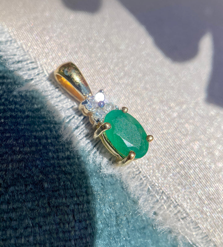Bloom Emerald and Diamond Pendent in 14k Yellow Gold