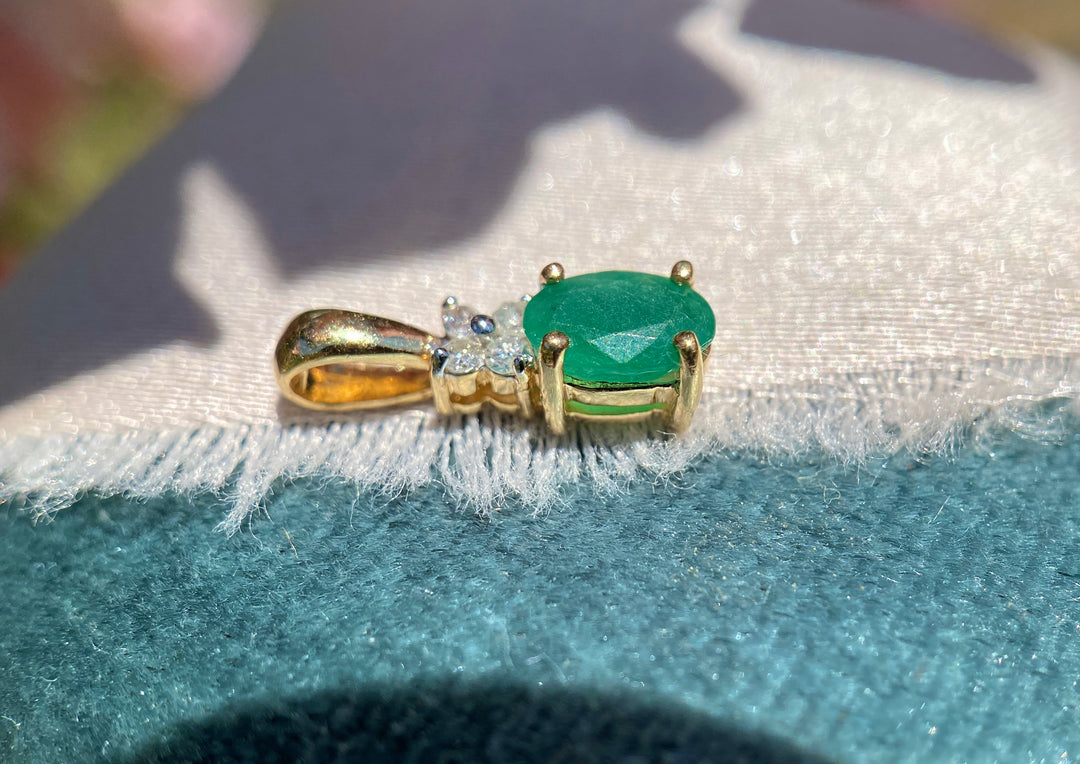 Bloom Emerald and Diamond Pendent in 14k Yellow Gold