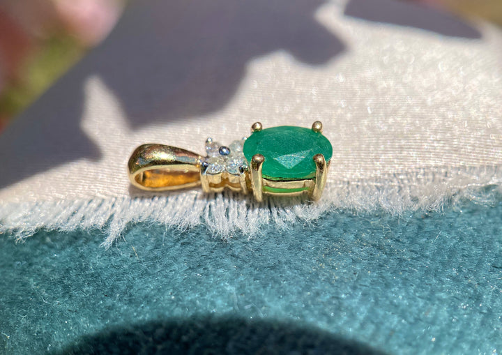 Bloom Emerald and Diamond Pendent in 14k Yellow Gold