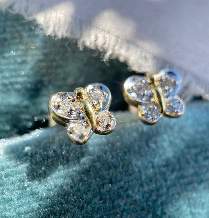 Mariposa Brilliance Butterfly Studs in 10k Yellow And White Gold