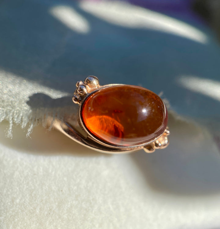 Vintage European Amber Ring in 12k-14k Rose Gold