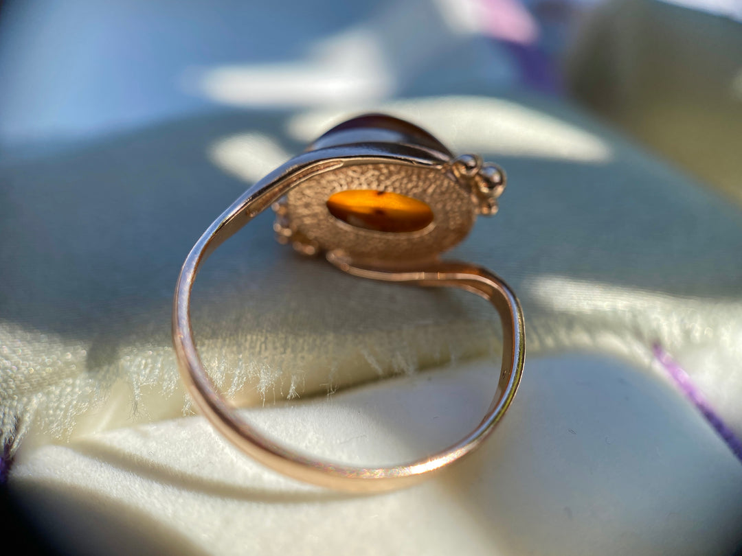 Vintage European Amber Ring in 12k-14k Rose Gold