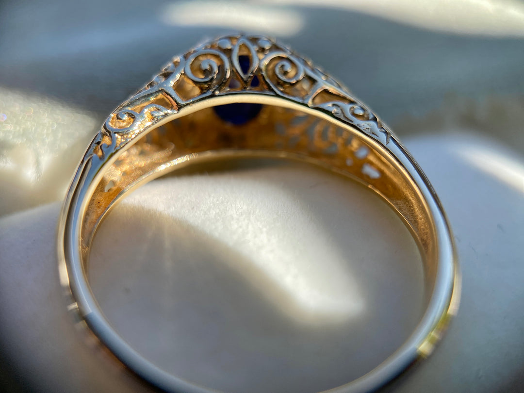 Golden Filigree Sapphire Ring in 14k Yellow Gold